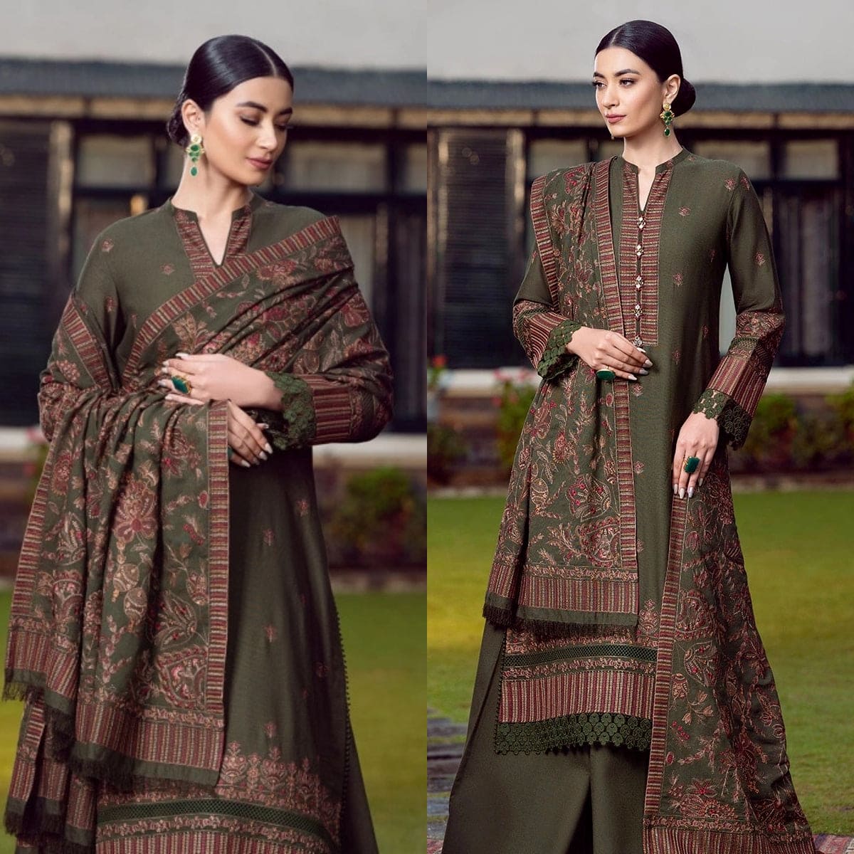 3 Pc Embroidered Dhanak with Heavy Embroidered Shawl Winter Collection 04