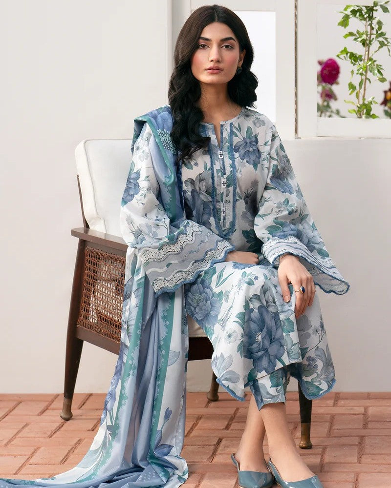 BAROQUE 3Pcs Lawn Print with Lawn Dupatta summer Collection Suit BQ-45