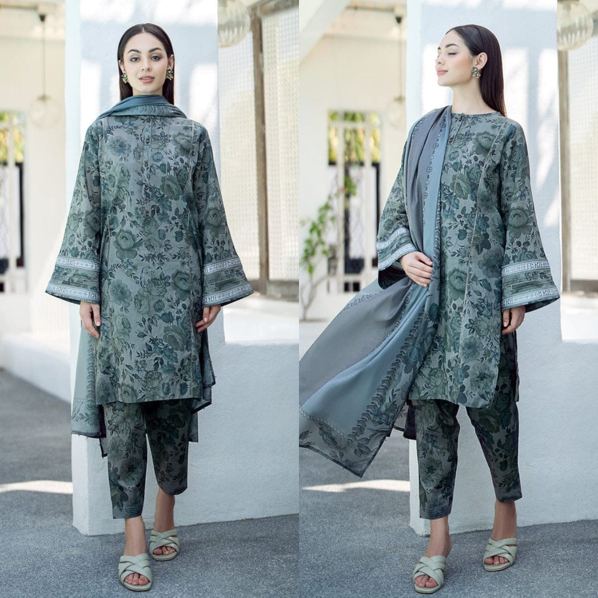 BAROQUE 3Pcs Lawn Print with Lawn Dupatta summer Collection Suit BQ-43