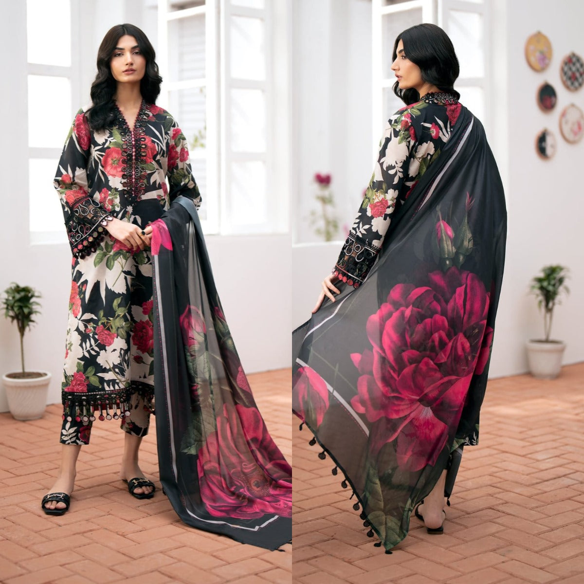 BAROQUE 3Pcs Lawn Print with Lawn Dupatta summer Collection Suit BQ-42