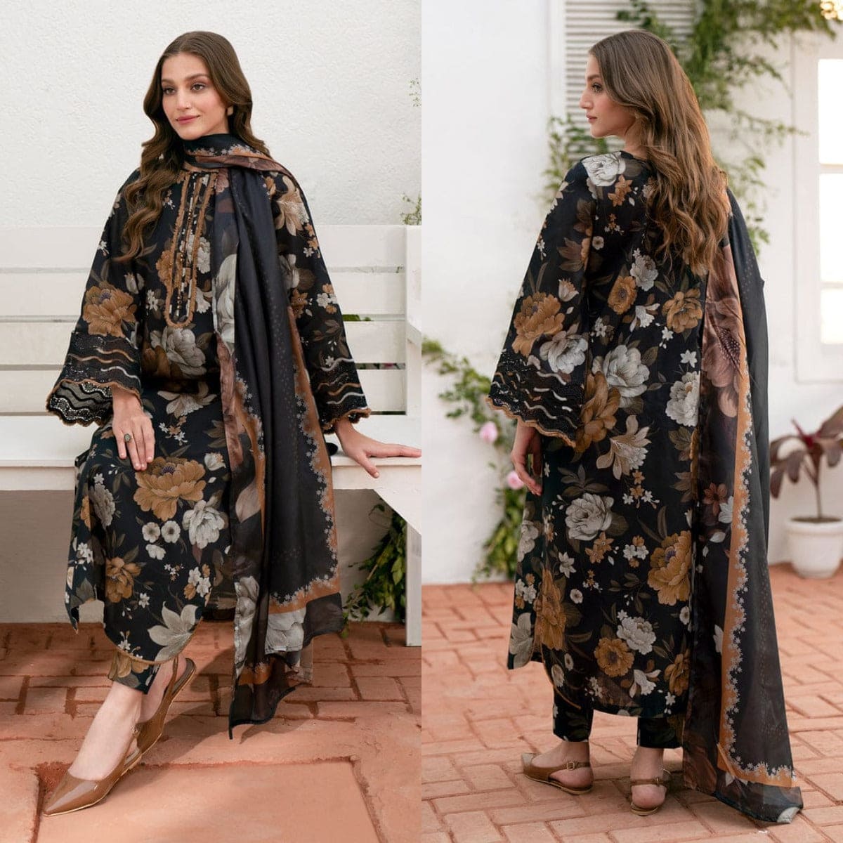 BAROQUE 3Pcs Lawn Print with Lawn Dupatta summer Collection Suit BQ-38