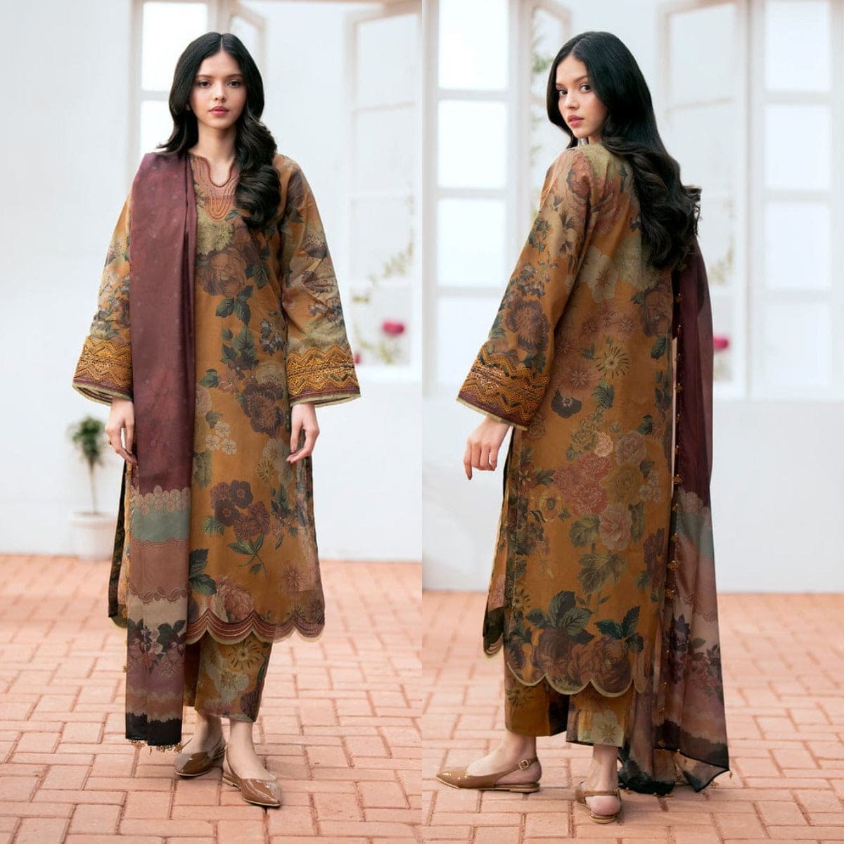 BAROQUE 3Pcs Lawn Print with Lawn Dupatta summer Collection Suit BQ-40