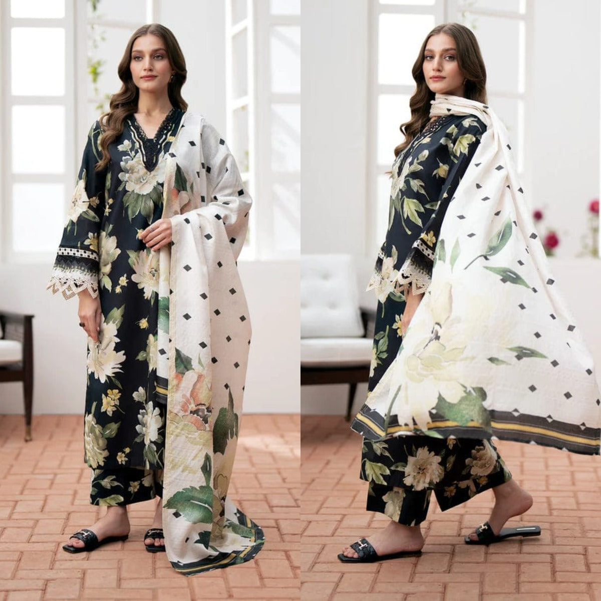 BAROQUE 3Pcs Lawn Print with Lawn Dupatta summer Collection Suit BQ-41