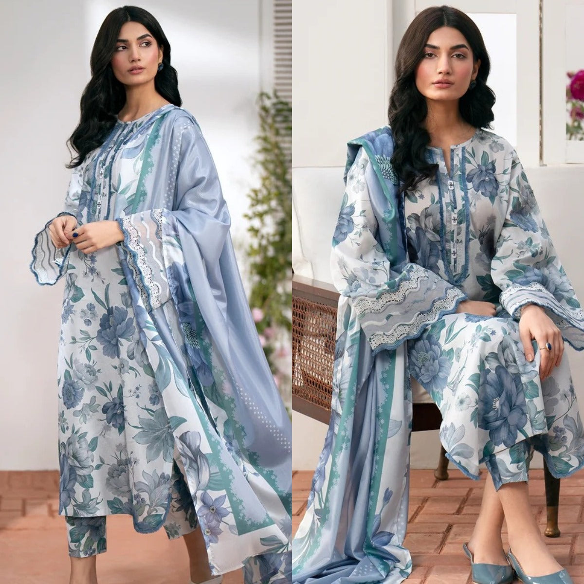 BAROQUE 3Pcs Lawn Print with Lawn Dupatta summer Collection Suit BQ-45