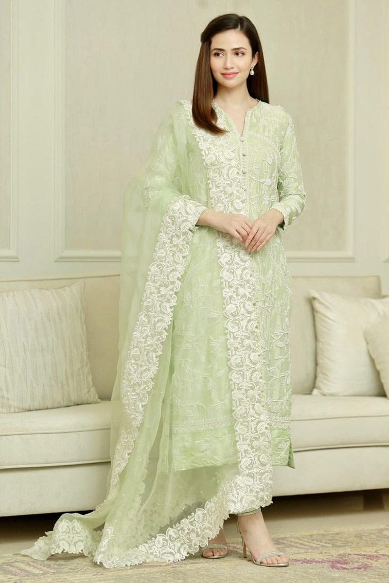 Sana Javeed -3 Pc Lawn Heavy Embroidered Suit with Organza Dupatta