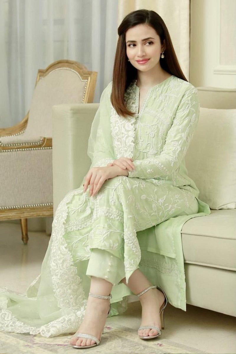 Sana Javeed -3 Pc Lawn Heavy Embroidered Suit with Organza Dupatta