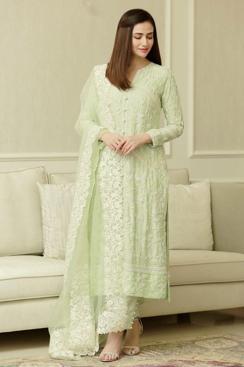 Sana Javeed -3 Pc Lawn Heavy Embroidered Suit with Organza Dupatta