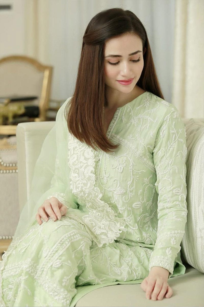 Sana Javeed -3 Pc Lawn Heavy Embroidered Suit with Organza Dupatta