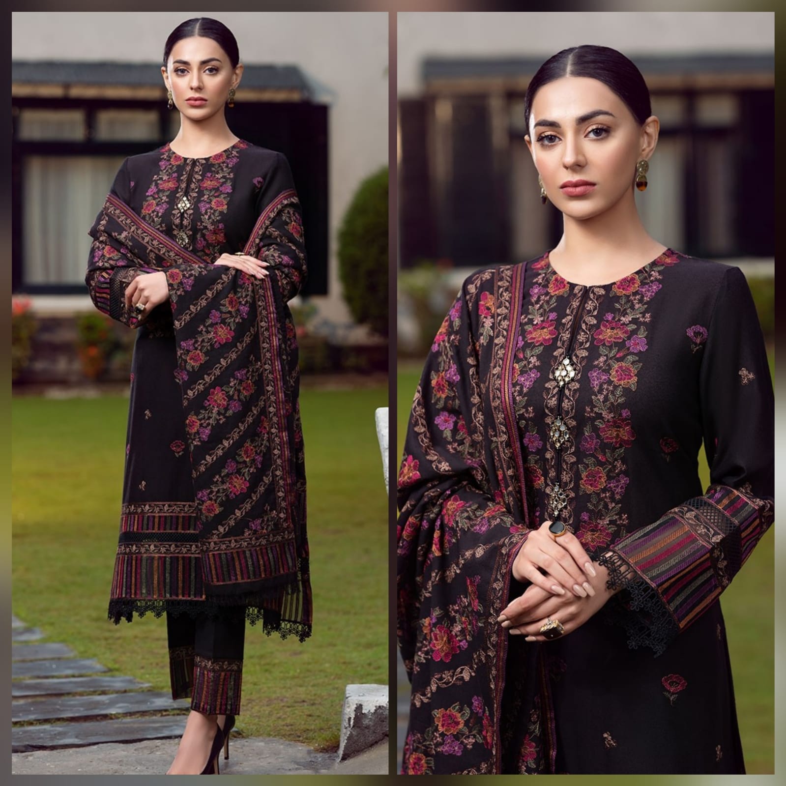 3 Pc Embroidered Dhanak with Heavy Embroidered Shawl Winter Collection 05