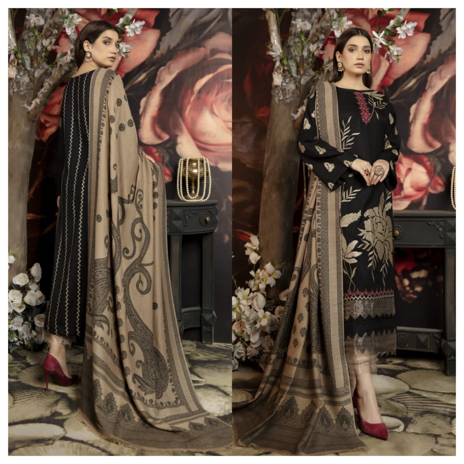 3Pc Winter collection Stuff Dhanak embroidery suit with wool shawl