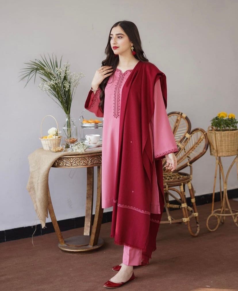 3Pc Embroidered dhannak Suit winter Collection 94