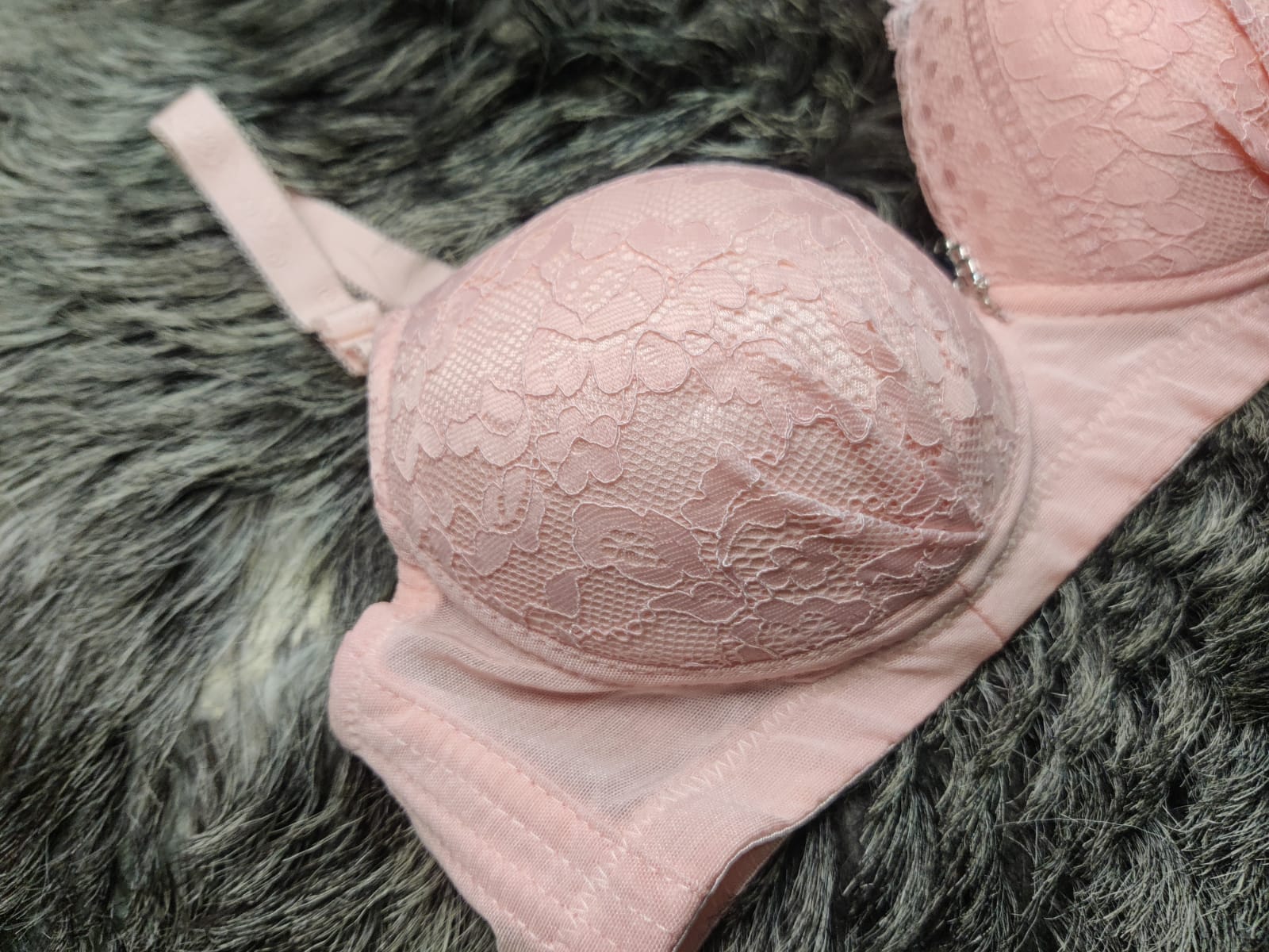 Sweet Pink Embroidered Padded Lace Bra and Panty Set