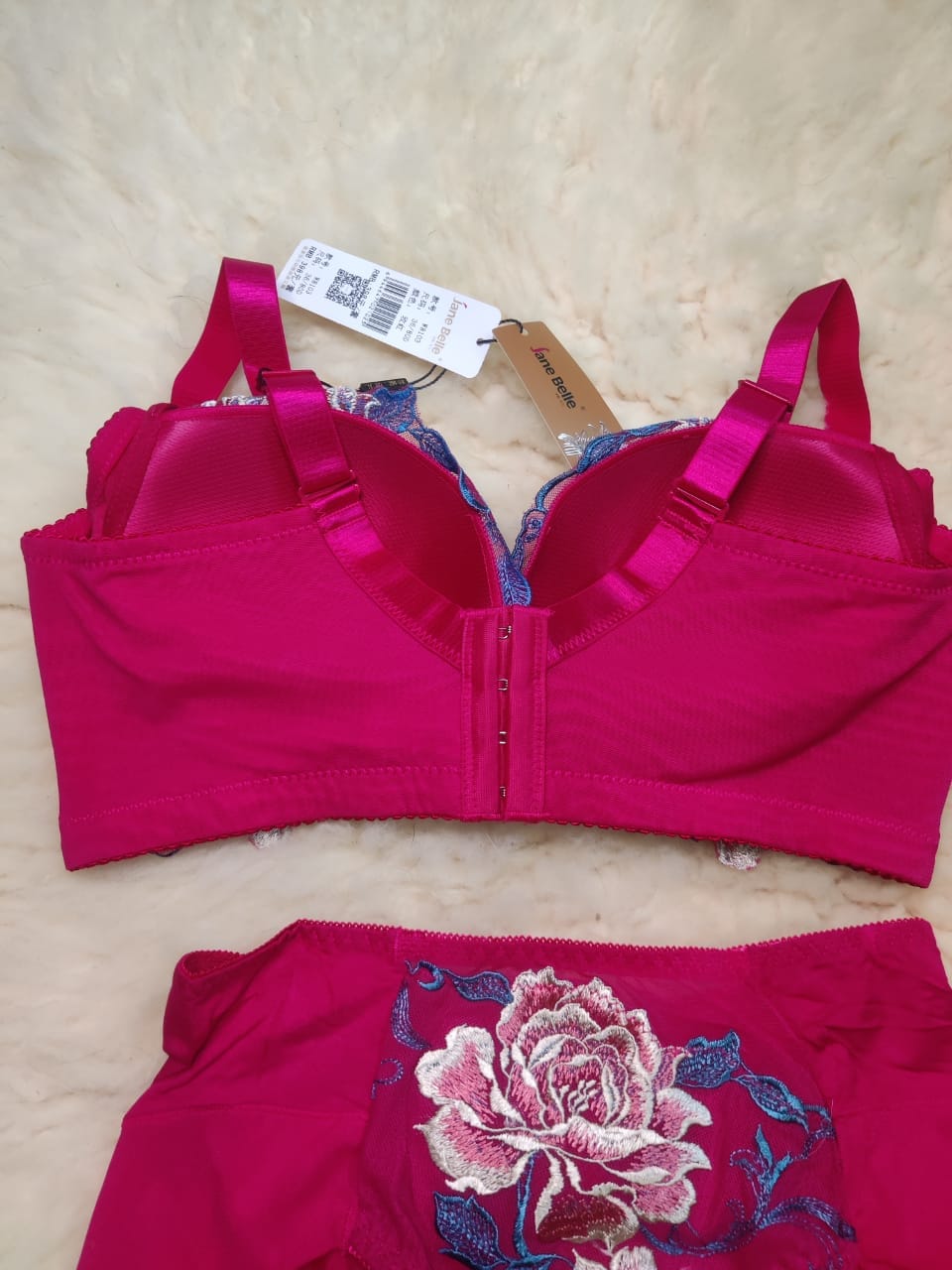 Light Red Floral Padded Lace Bra and Panty Set