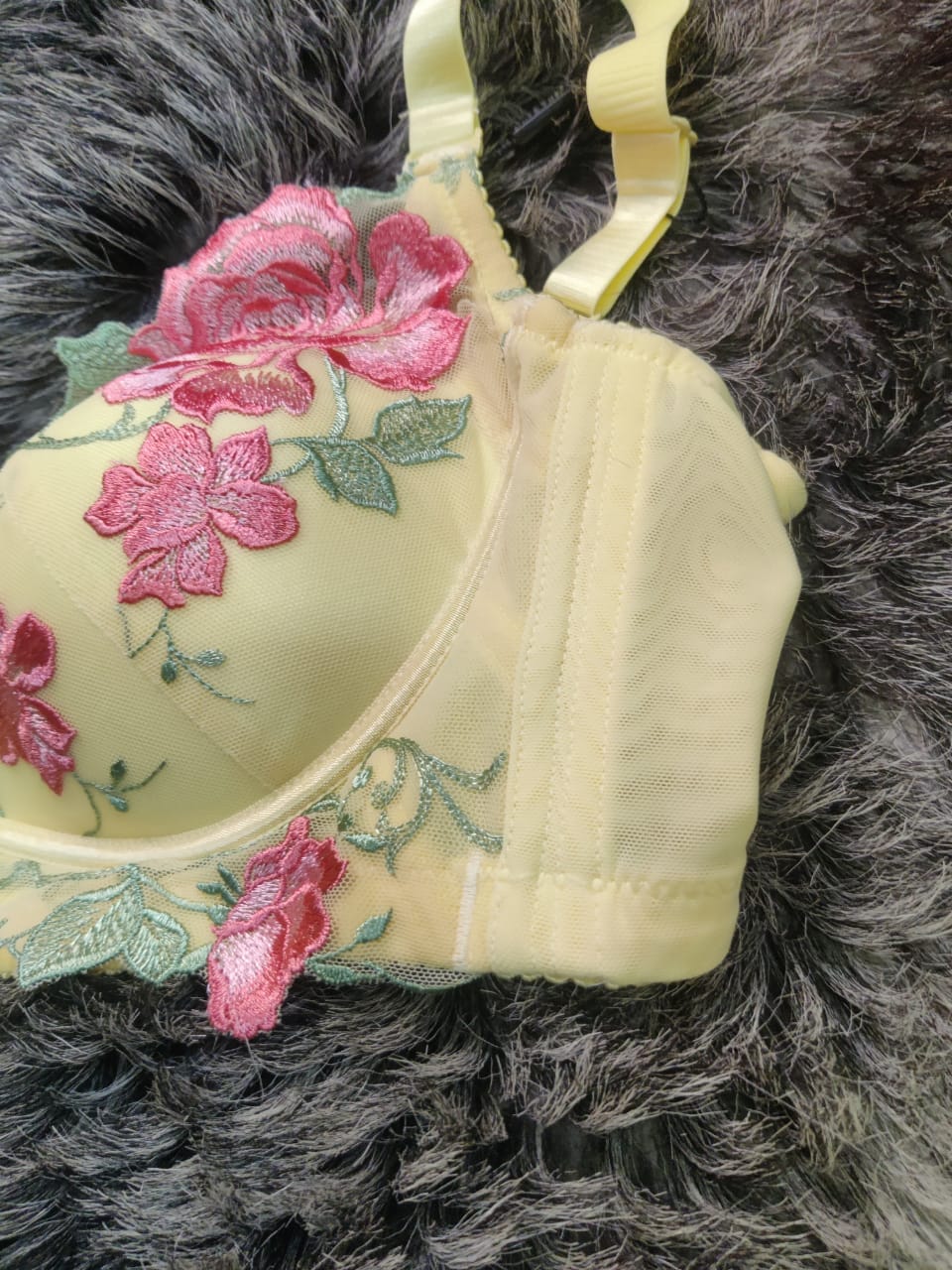 Yellow Floral Padded Lace Bra and Panty Set