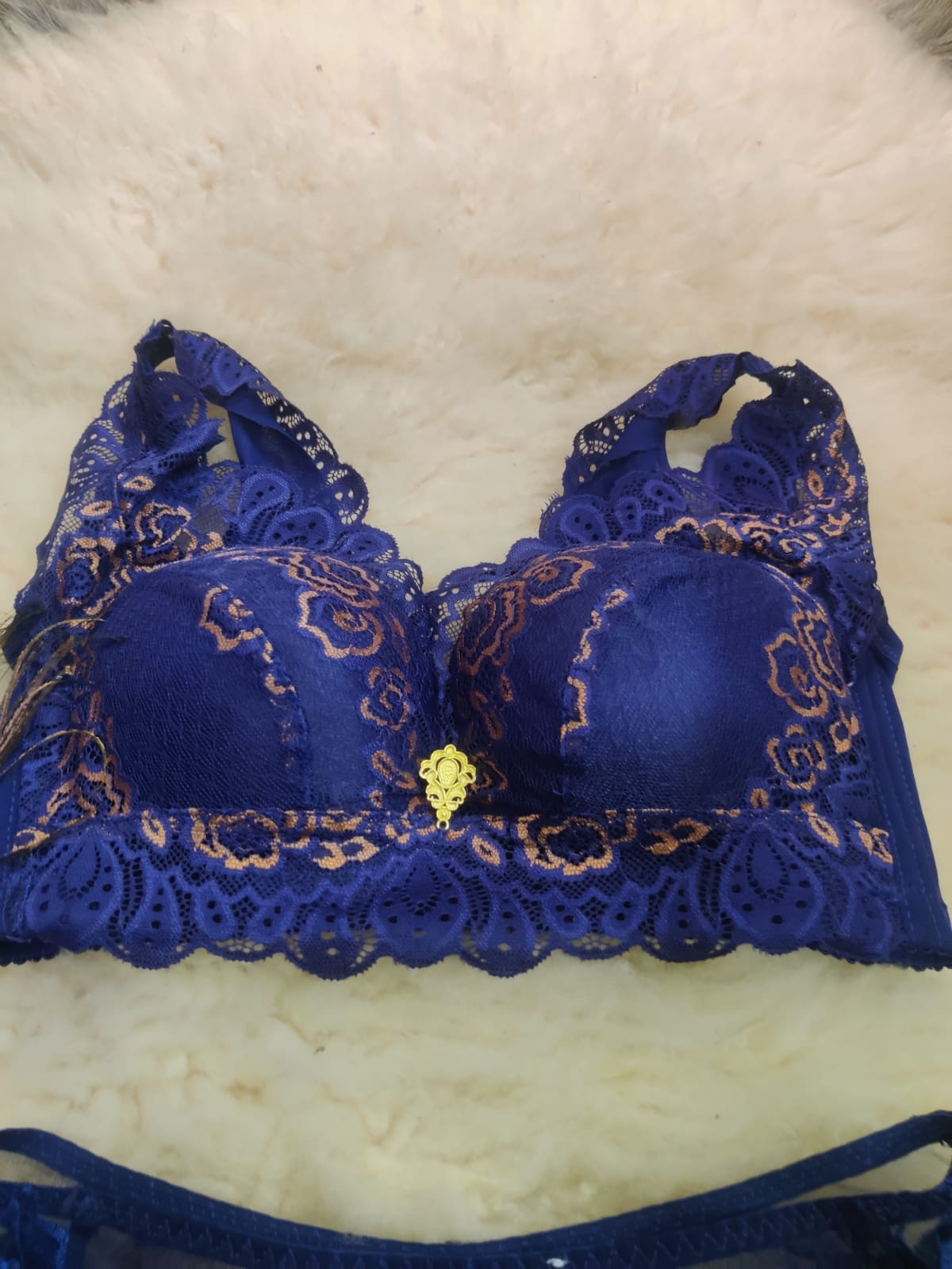 Exclusive Limited Edition Navy Floral Padded Lace Bra and Panty Set