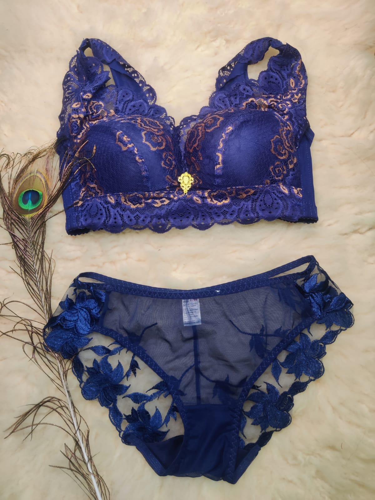 Exclusive Limited Edition Navy Floral Padded Lace Bra and Panty Set