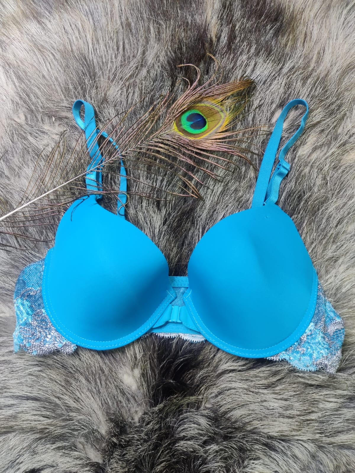 Blue Wired Front Open Padded Bra