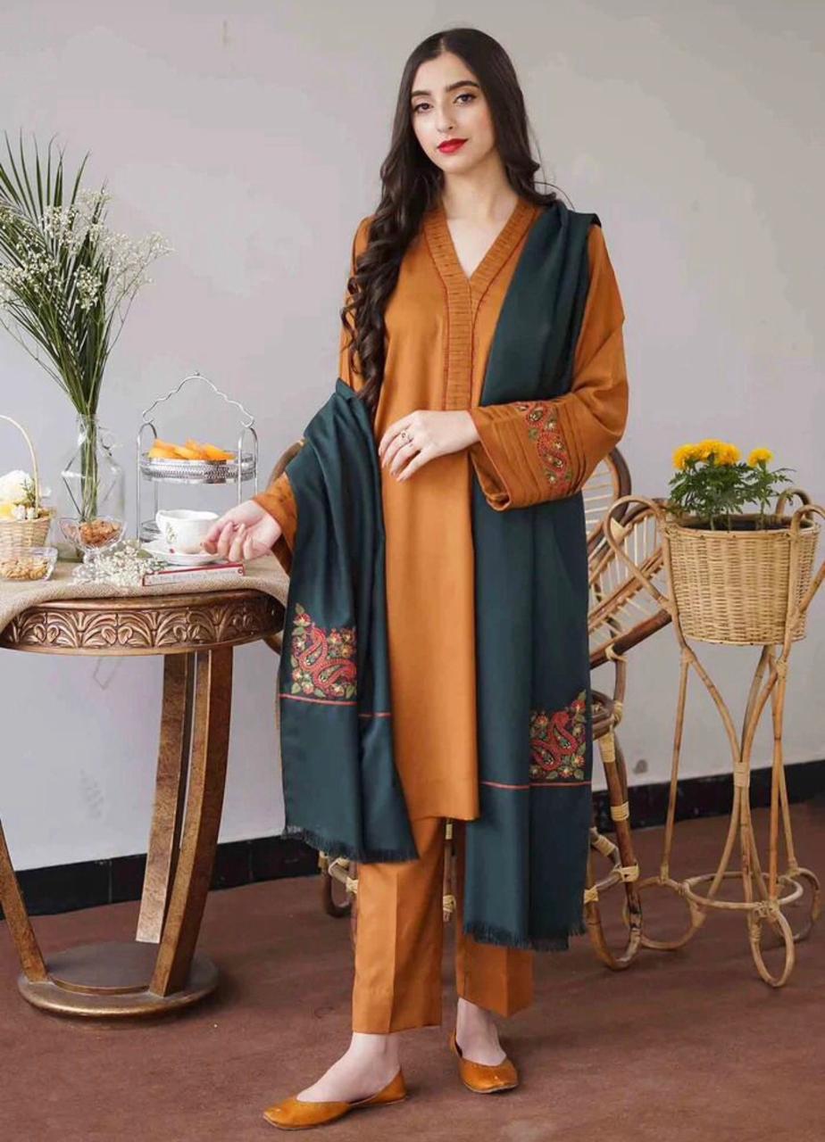 3 pc Dhanak Embroidered Winter Collection